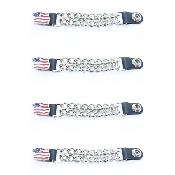 4pcs/set Leather + Stainless Steel Motorcycle Vest Chainmail Extenders Snap On - American Flag - MARA Leather