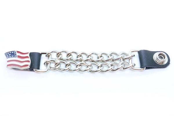 4pcs/set Leather + Stainless Steel Motorcycle Vest Chainmail Extenders Snap On - American Flag - MARA Leather