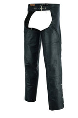 Black Leather Dual Deep Pockets Chaps Unisex - MARA Leather