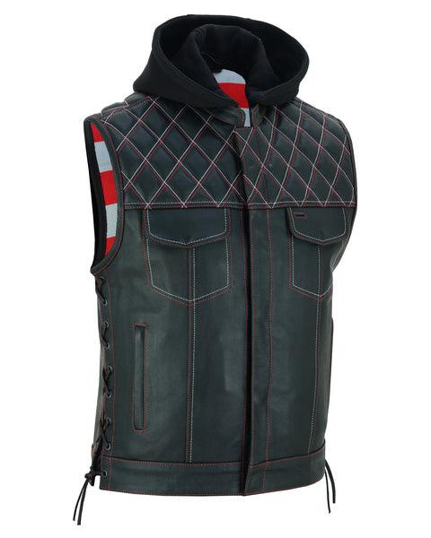 Men s Hooded Motorcycle Leather Vest The Road Edge MARA Leather