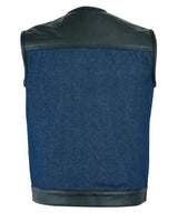 Men’s Leather/Denim Combo Vest (Black/Broken Blue) - MARA Leather