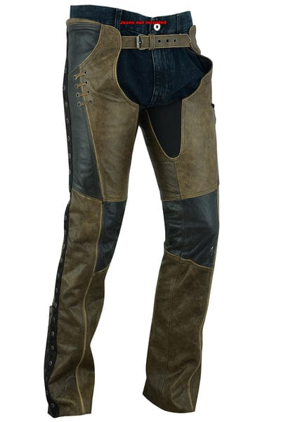Women's Lightweight Two Tone Leather Motorcycle Hip Set Chaps