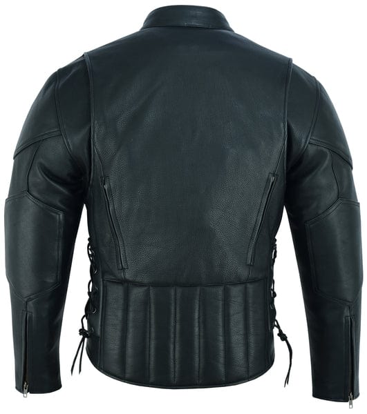 Men's Vented Leather Motorcycle Jacket With Side Lacing