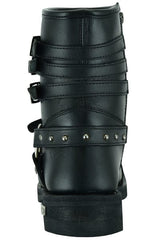 Women's 9 Inch Black Leather Triple Buckle Motorcycle Harness Boots
