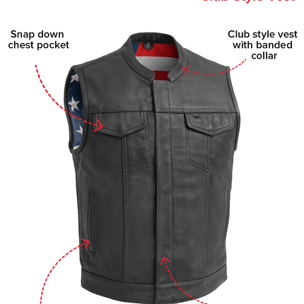 Born Free Men's Motorcycle Leather Vest - Black Stitch