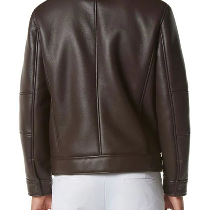 Men's Brown Leather Shearling Moto Jacket
