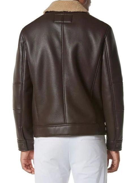 Men's Brown Leather Shearling Moto Jacket