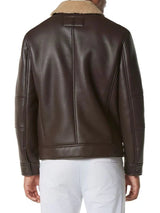 Men's Brown Leather Shearling Moto Jacket
