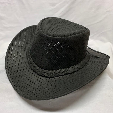 Crushable Genuine Perforated Leather Black Cowboy Hat