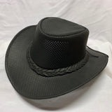 Crushable Genuine Perforated Leather Black Cowboy Hat