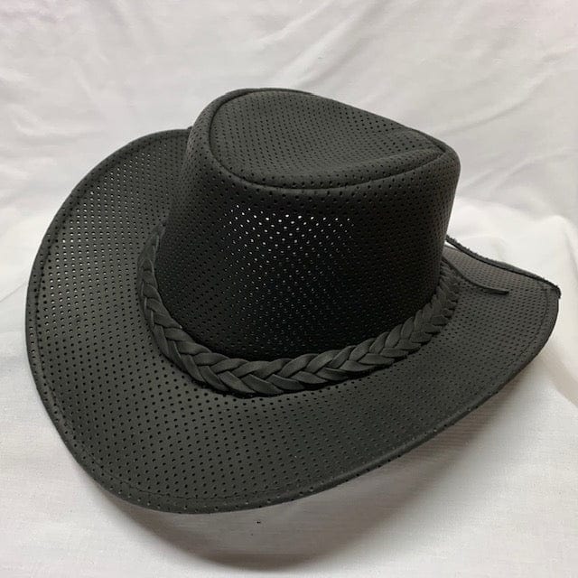 Crushable Genuine Perforated Leather Black Cowboy Hat