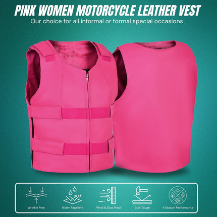 Women's SWAT Style Pink Leather Biker Vest