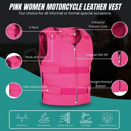 Women's SWAT Style Pink Leather Biker Vest