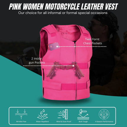 Women's SWAT Style Pink Leather Biker Vest