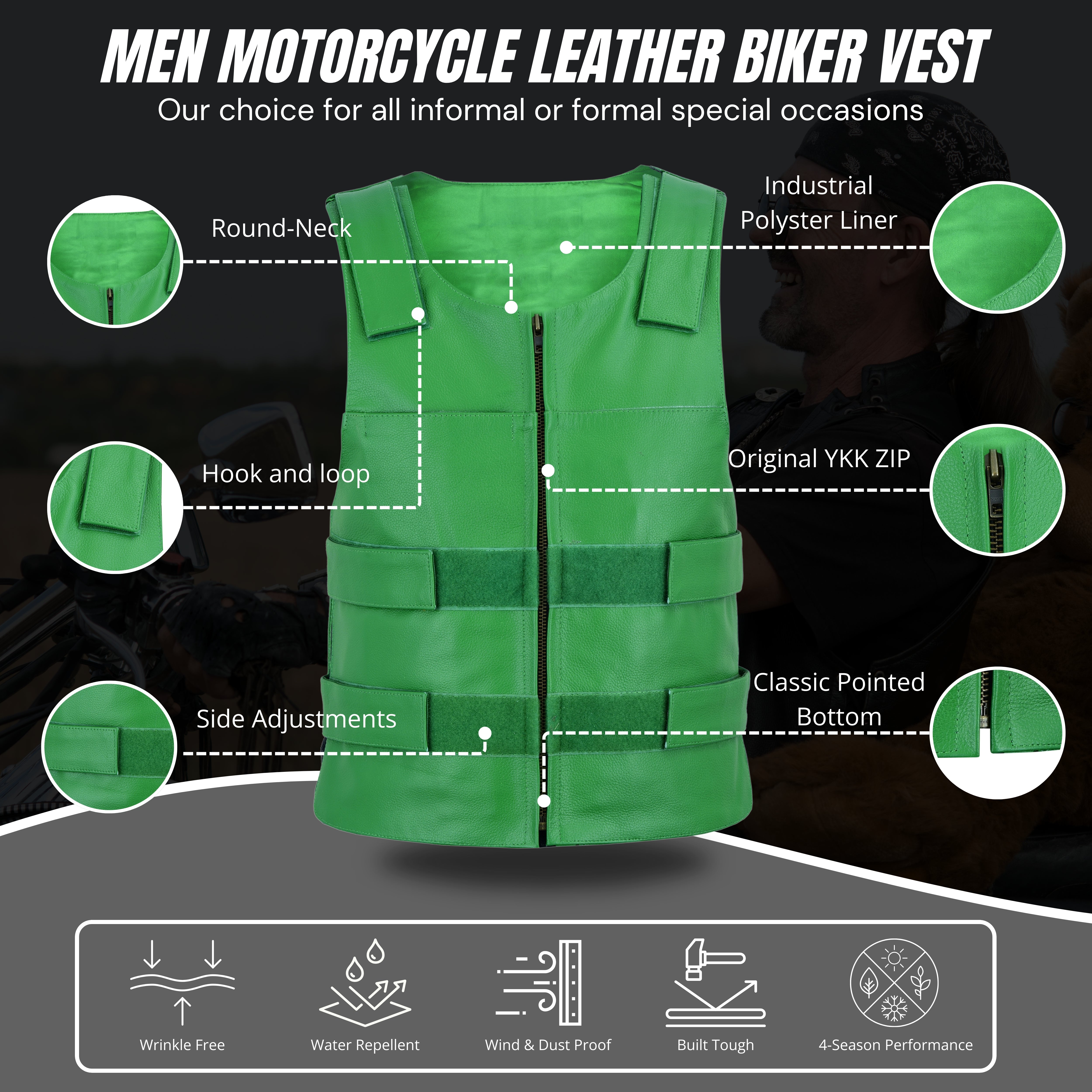 Men's Bulletproof Style Tactical Green Leather Biker Vest – MARA