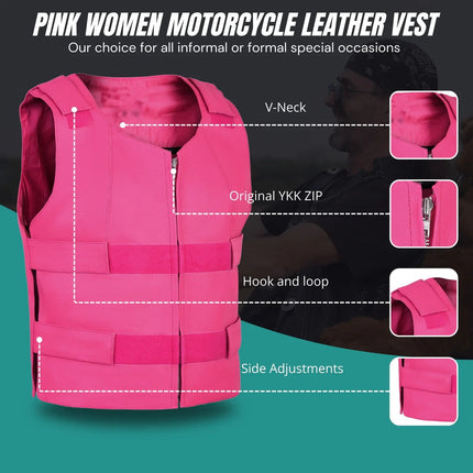 Women's SWAT Style Pink Leather Biker Vest
