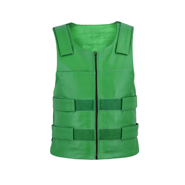 Men's Bulletproof Style Tactical Green Leather Biker Vest