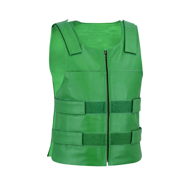 Men's Bulletproof Style Tactical Green Leather Biker Vest