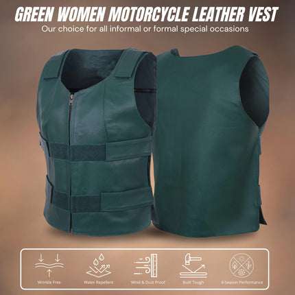Women's SWAT Tactical Style Green Leather Biker Vest