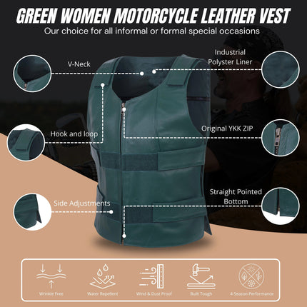 Women's SWAT Tactical Style Green Leather Biker Vest