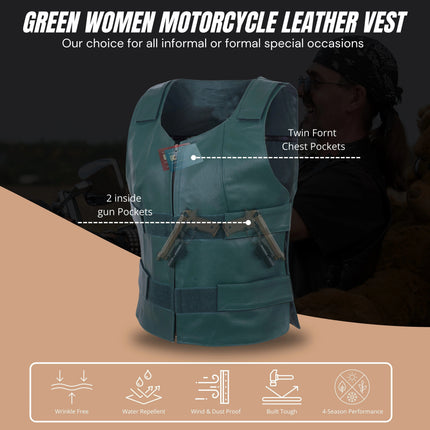 Women's SWAT Tactical Style Green Leather Biker Vest