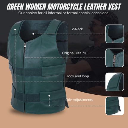 Women's SWAT Tactical Style Green Leather Biker Vest