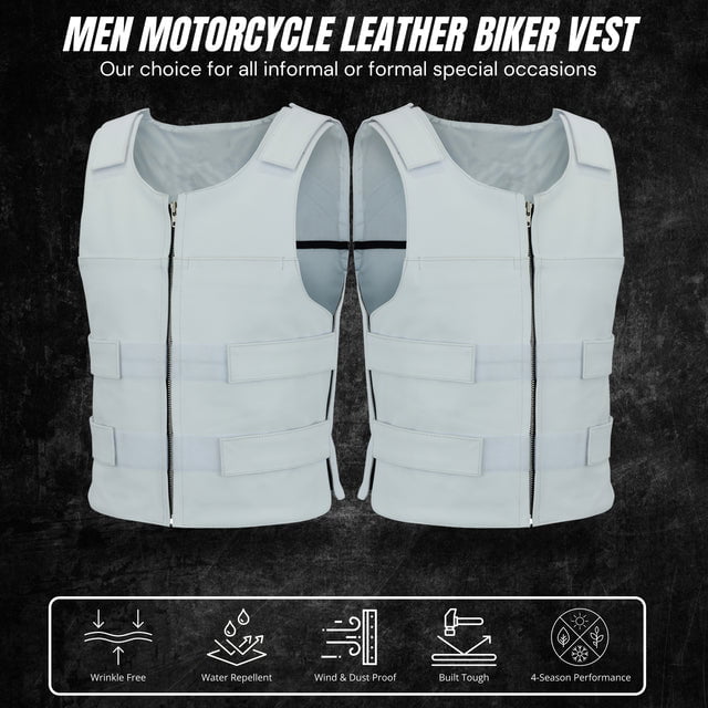Men's Bulletproof Style White Leather Tactical Vest