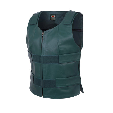 Women's SWAT Tactical Style Green Leather Biker Vest