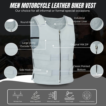 Men's Bulletproof Style White Leather Tactical Vest