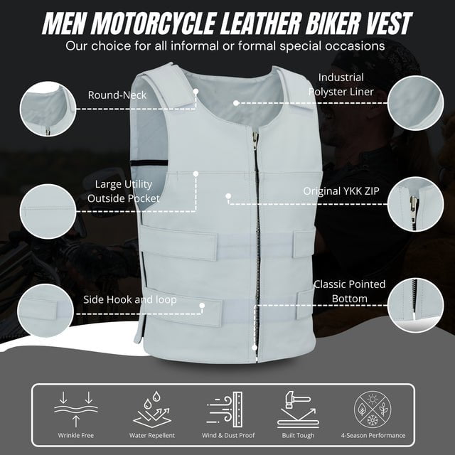 Men's Bulletproof Style White Leather Tactical Vest