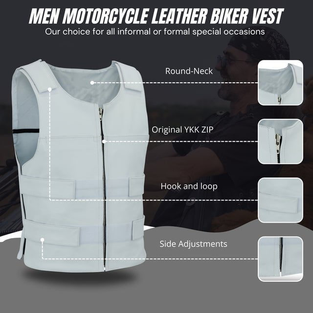 Men's Bulletproof Style White Leather Tactical Vest