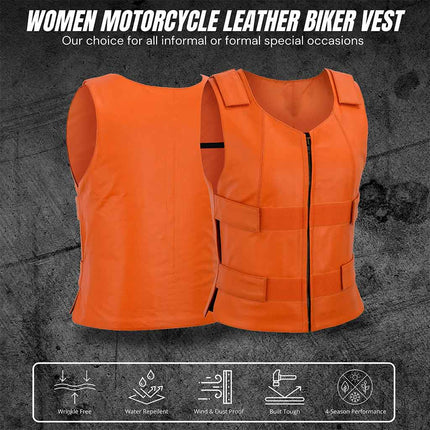 Women's SWAT Style Tactical Motorcycle Leather Vest - Orange