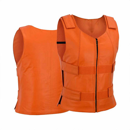 Women's SWAT Style Tactical Motorcycle Leather Vest - Orange