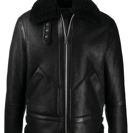 Men's Black Aviator Shearling Leather Jacket