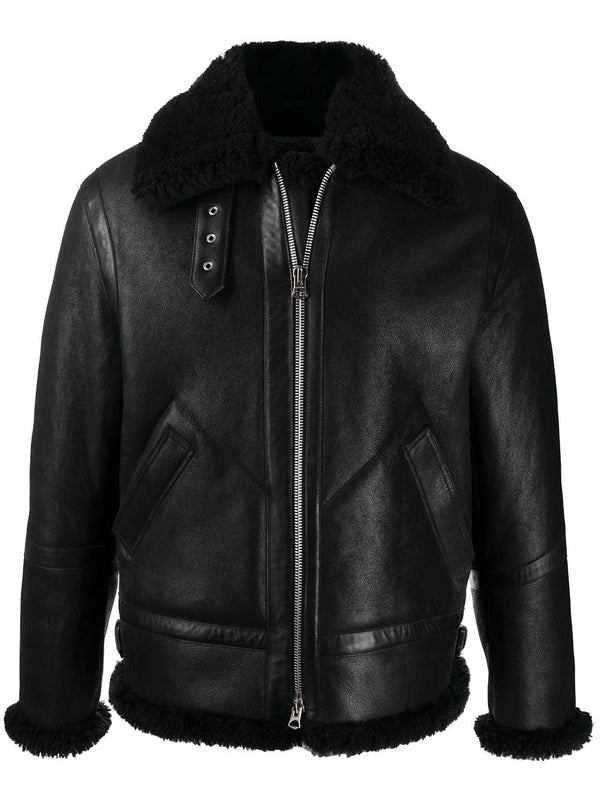 Men's Black Aviator Shearling Leather Jacket