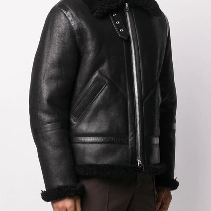 Men's Black Aviator Shearling Leather Jacket