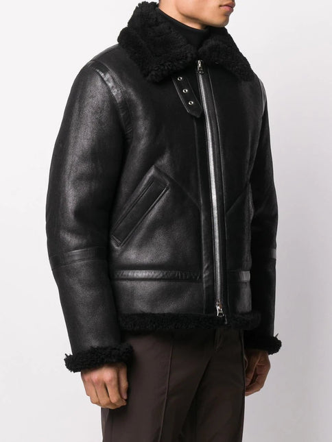 Men's Black Aviator Shearling Leather Jacket