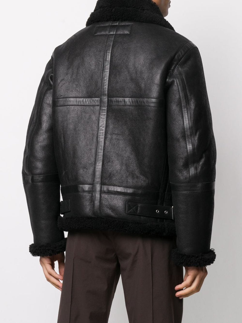 Men's Black Aviator Shearling Leather Jacket