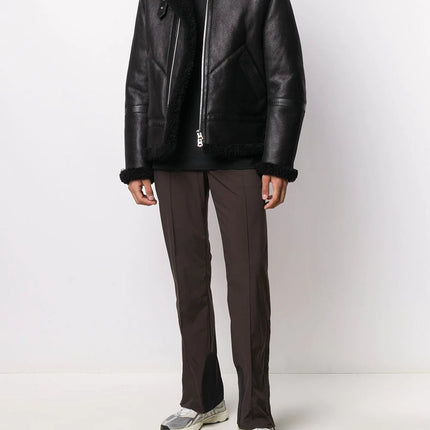 Men's Black Aviator Shearling Leather Jacket