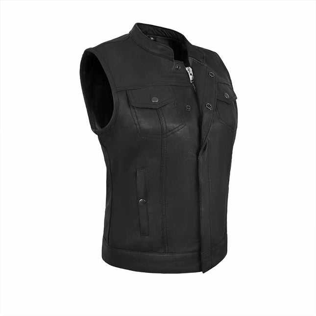 Women's Club Style Black Leather SOA Anarchy Motorcycle Vest