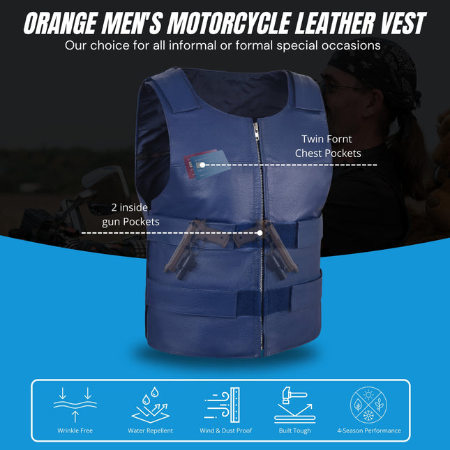 Men's Bulletproof Style Blue Leather Tactical Vest