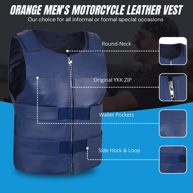 Men's Bulletproof Style Blue Leather Tactical Vest