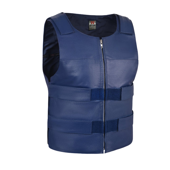 Men's Bulletproof Style Blue Leather Tactical Vest