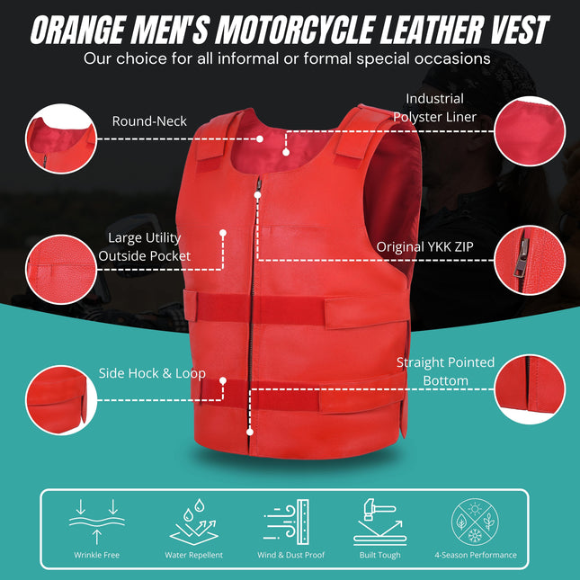 Men's Bulletproof Style Red Leather Tactical Vest