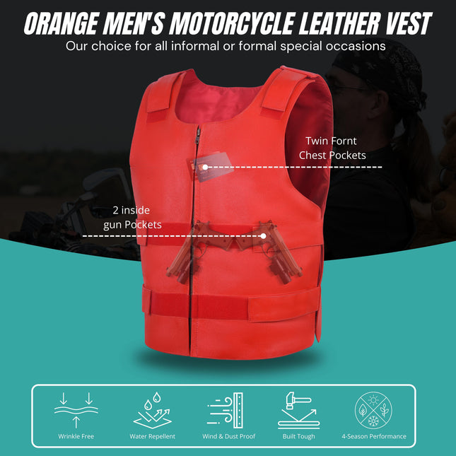 Men's Bulletproof Style Red Leather Tactical Vest