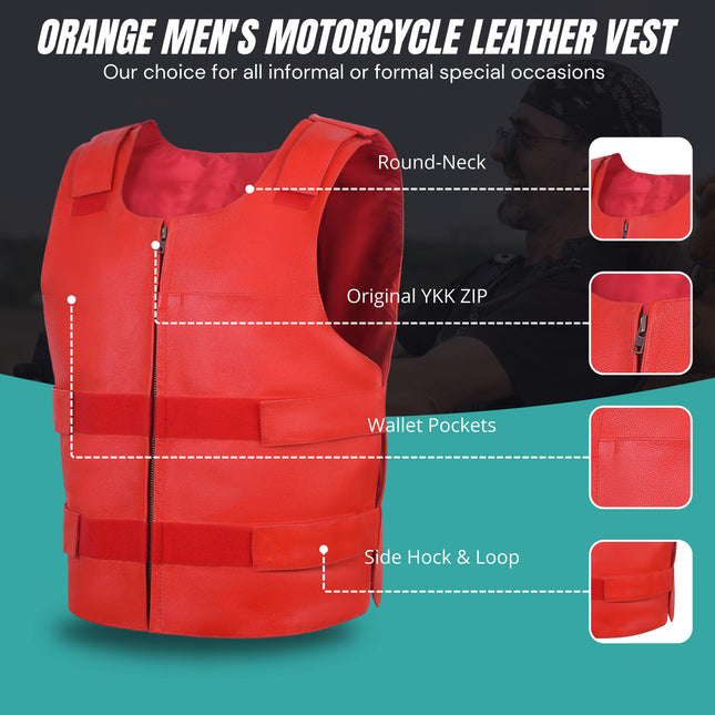 Men's Bulletproof Style Red Leather Tactical Vest