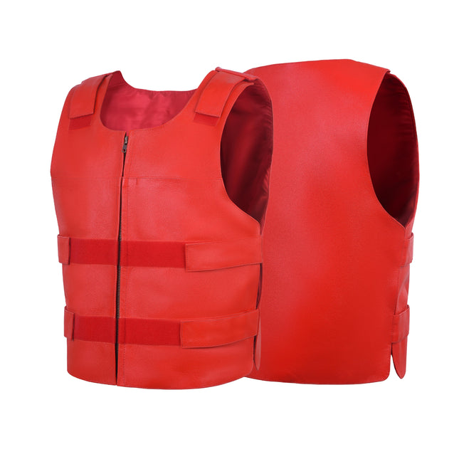 Men's Bulletproof Style Red Leather Tactical Vest