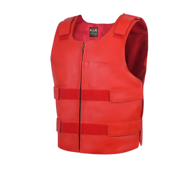 Men's Bulletproof Style Red Leather Tactical Vest
