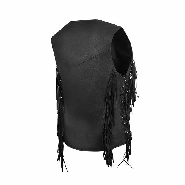 Women's Western Style Side Lace Leather Motorcycle Vest w/ Tassles
