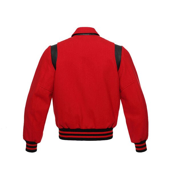 Red Wool Varsity Jacket With Black Shoulder Inserts